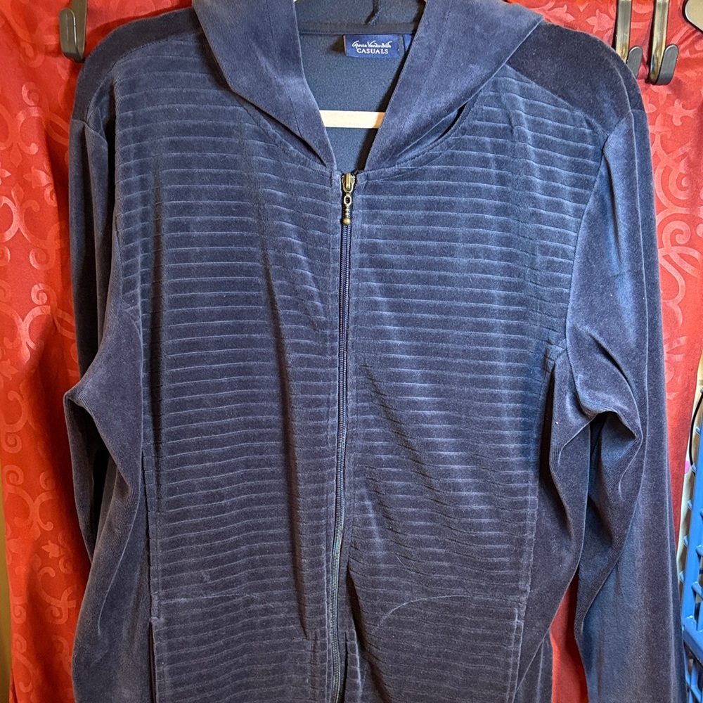 Gloria Vanderbilt Casuals Dark Blue Velour Zip Hoodie XL
